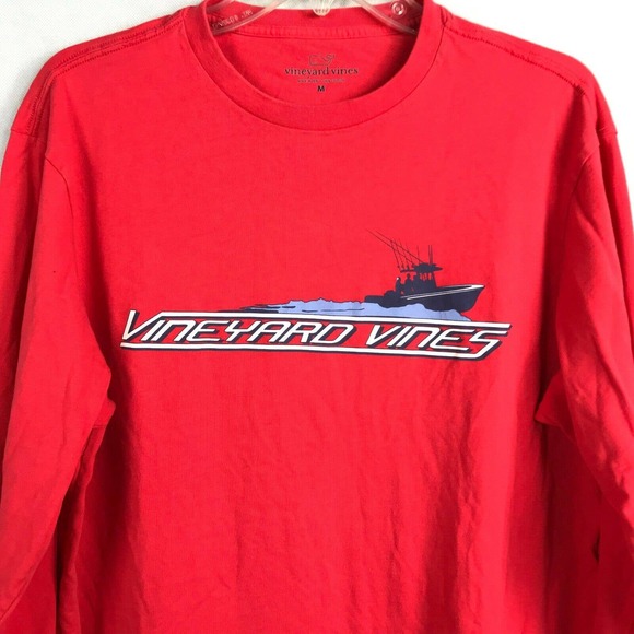 Vineyard Vines T-Shirt Mens Sz M Red Graphic Logo Cotton Long‎ Sleeve Stretch - Picture 4 of 9
